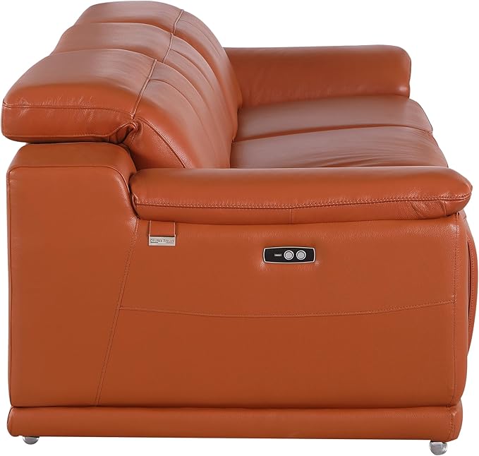 BlackJack Furniture Venice Top Grain Italian Leather Dual Power Recliner Sofa - 107" Theater Seating Modern Couch for Living Room Apartment Lounge Home with Adjustable Headrests & USB Port, Camel