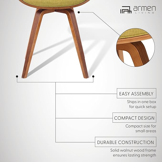 Armen Living Summer Modern Chair in Green Fabric and Walnut Wood - Set of 6
