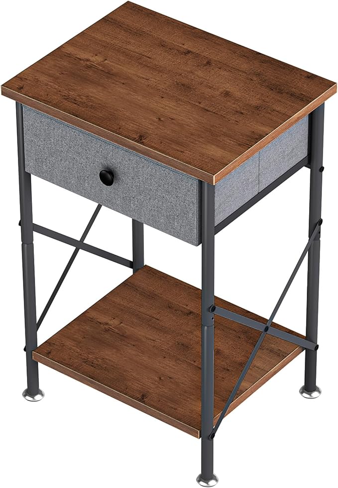 VECELO Modern Versatile Nightstands X-Design Side End Table Night Stand Storage Shelf with Bin Drawer for Living Room Bedroom, Set of 2 (Brown)