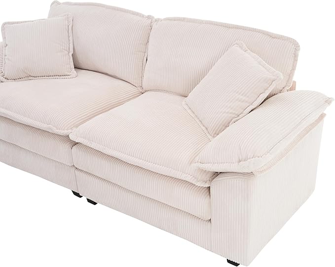 Modular Loveseat Sectional Sofa, 84.6" Corduroy Comfy Sectional Couches for Living Room, 3-Seater Cloud Couches with Movable Ottomans, Flexible Combination Modern Deep Seat Sofa | Thickness Cushions, Solid Wood Frame, Pillow-top Armrest