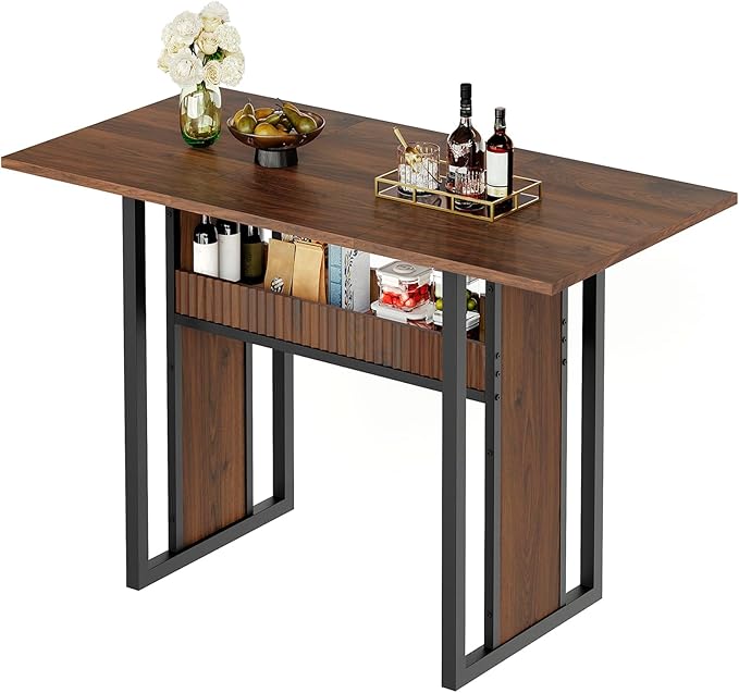 47.2 Inch Dining Table for 4, Kitchen Table with Storage, Morden Dining Room Table, Easy Assembly, Walnut CZ01BH