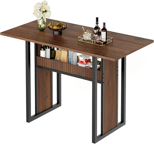 47.2 Inch Dining Table for 4, Kitchen Table with Storage, Morden Dining Room Table, Easy Assembly, Walnut CZ01BH