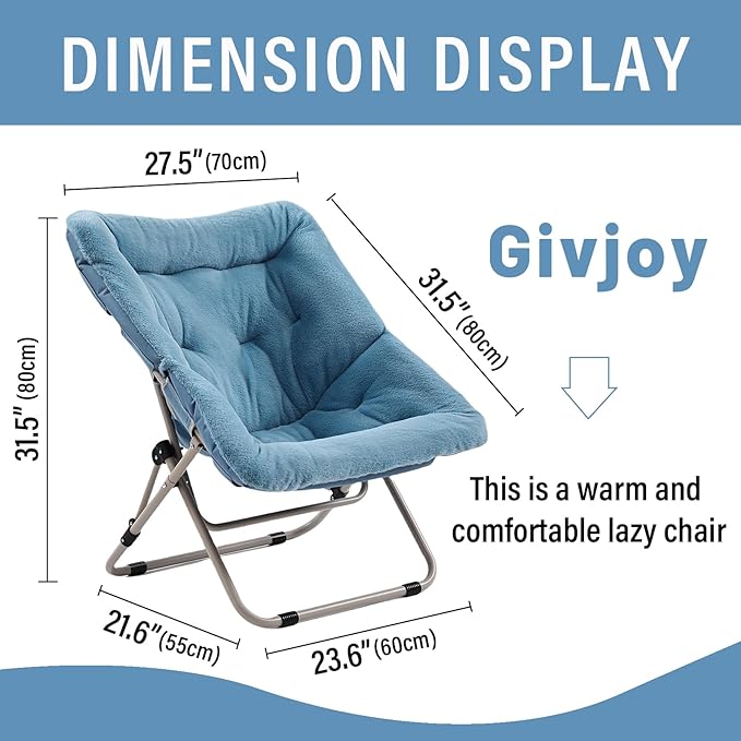 Comfy Folded Chair, Soft Faux Fur Oversized Folding Chair, Flexible Lazy Chair for Kids Girls Teens Adults, Moon Chair for Dorm Rooms, Bedroom, Living Room