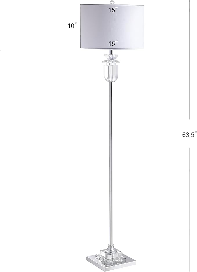 JONATHAN Y 63" Clear/Chrome Faceted Crystal and Iron LED Floor Lamp, Contemporary Glam Standing Lamp with White Linen Drum Shade for Living Room, LED Bulb Included JYL1046A