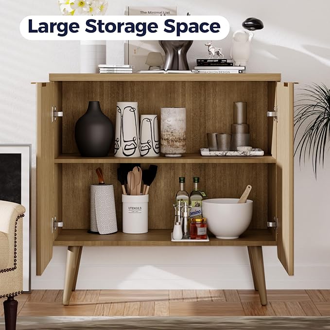 FONTOI Buffet Cabinet with Storage, Wood Fluted Multifunctional Storage Cabinet with 2 Doors, Sideboard Buffet Credenzas for Living Room, Entryway, Hallway, Natual Oak