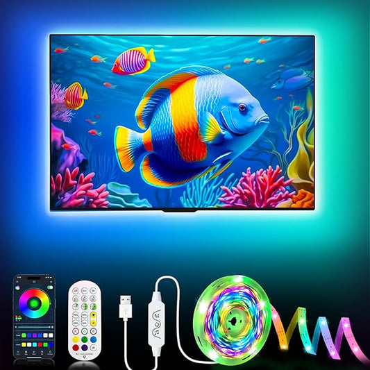 Daymeet LED Lights for TV, 23ft TV LED Lights for 75-100 inch,RGBICW TV Backlight Behind,USB Led Light Strip for Color Changing Music Sync Bluetooth APP Control for Bedroom