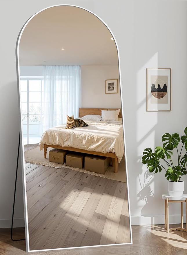 76"x34" Arched Full Length Mirror, Large Floor Mirror with Aluminum Alloy Frame Standing Hanging or Leaning Wall-Mounted Mirror, Vanity Mirror for Living Room and Bedroom,Silver