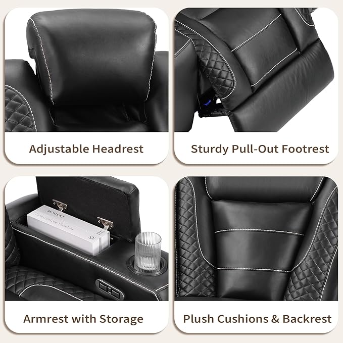 ANJ Power Reclining Loveseat,2 PCS 2-Seater Electric Recliner Sofa with LED Lights, USB Charging & Cup Holders, Faux Leather Living Room Furniture for Home Theater, Small Spaces & RV