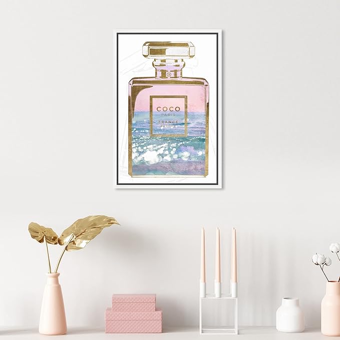 The Oliver Gal Artist Co. Fashion and Glam Wall Art Canvas Prints Blush Ocean Spray Perfume Home Décor, 10" x 15", White Floating Frame