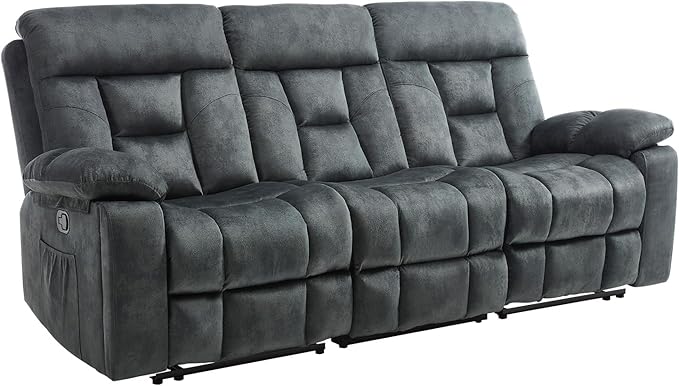 CANMOV 3 Seat Manual Recliner Sofa, Modern Reclining Sofa with Overstuffed Armrest, Hidden Cup Holders, for Living Room, Greenish-Gray