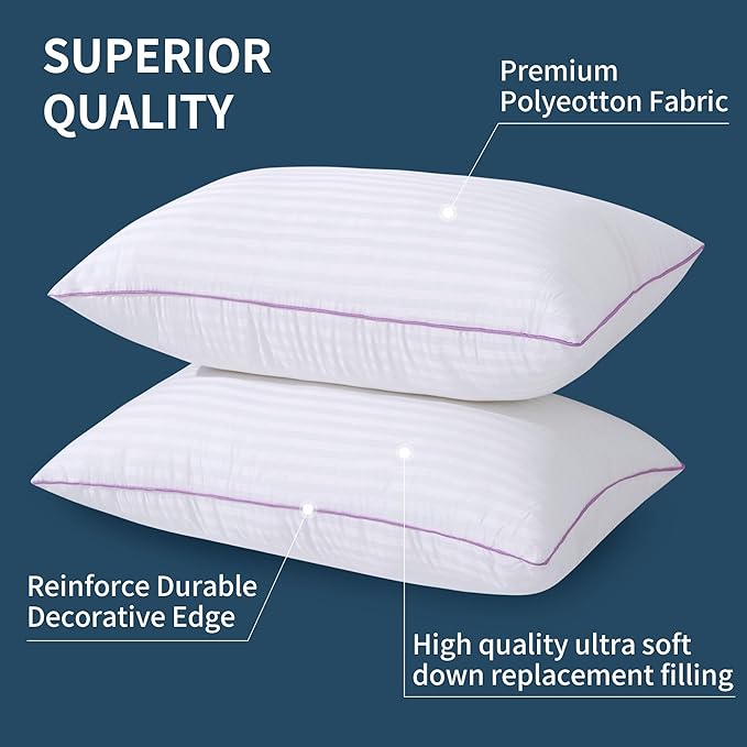 VAINOC Pillows Standard Size Set of 4,Breathable Hotel Collection Bed Pillows for Side Back Stomach Sleepers，Machine Washable Supportive Soft Down Alternative Microfiber Filled