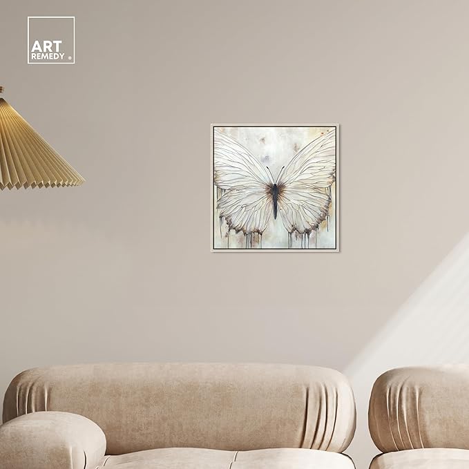 Art Remedy Neutral Beauty Chic Farmhouse Canvas Wall Art, Silver Floater Frame, 16"x16"