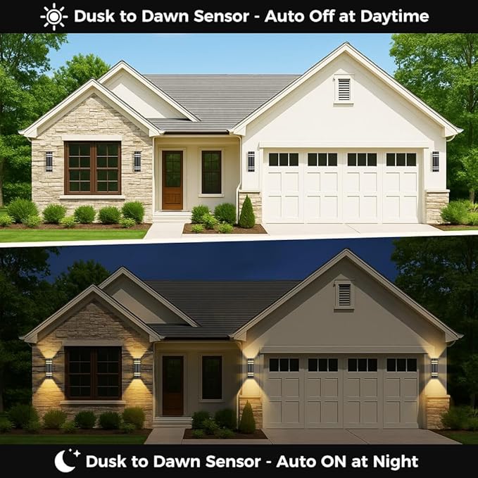 KIZON Smart Porch Lights 2 Pack, Modern Dusk to Dawn Outdoor Wall Lights Color Changing, Dimmable RGB Exterior Sconce Up and Down Light, Outside Lights for House Garage, Works with Alexa