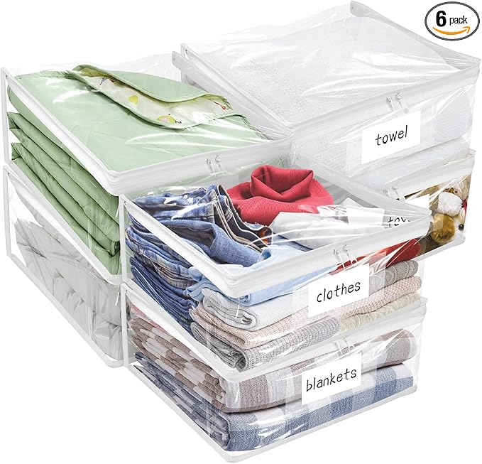 Plastic Storage Bags with Easy-Glide Zipper, Pack of 6, Durable Clear Vinyl Zippered Storage Bags for Clothes Sweaters Comforters Blankets Sheets Bedding (24 x 20 x 11 Inch)