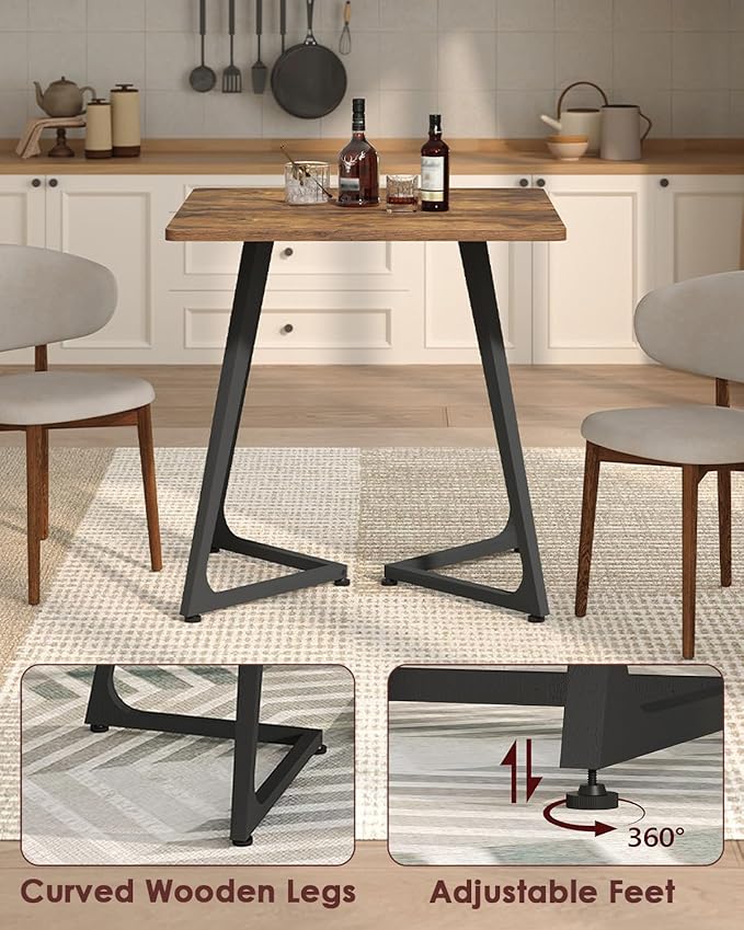 Dining Table, Small Square Dining Table for 2 People, 29.5" Farmhouse Kitchen Table for Small Space, Dining Room, Living Room, with Wood Legs, Rustic Brown and Black