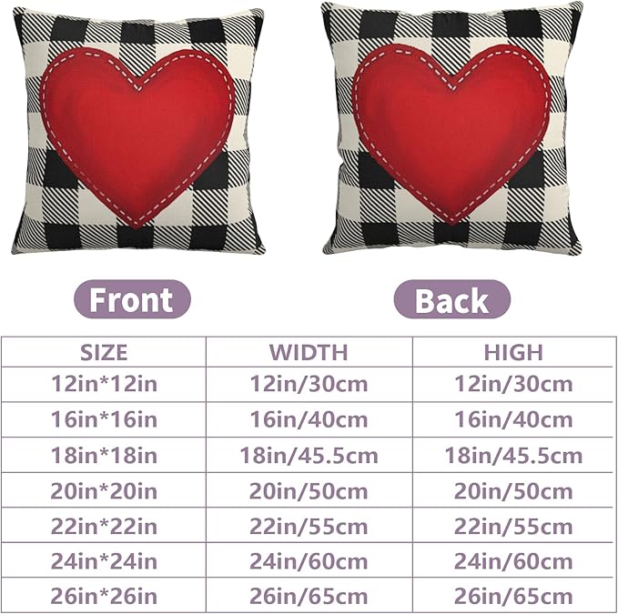 Valentines Outdoor Pillow Covers 22x22 Set of 2 Red Love Heart Throw Pillow Cover Black and White Buffalo Plaids Valentine Decorative Pillow Case for Bed Couch Sofa