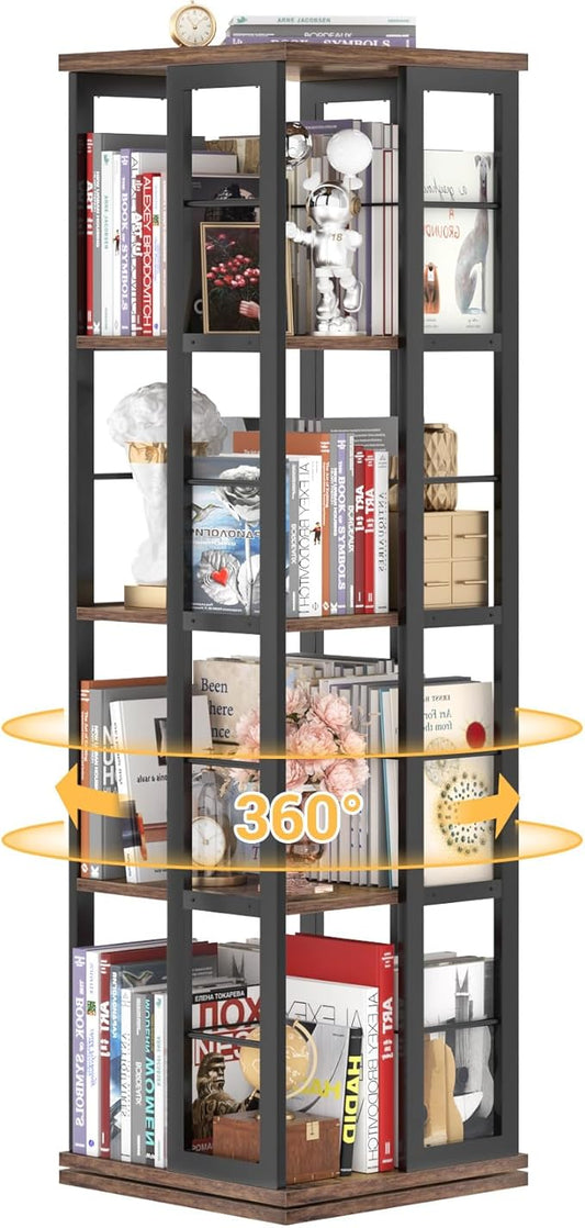 Aheaplus Rotating Bookshelf, Corner Bookshelf, 360 Display Wood Spinning Bookshelfs, Floor Standing Bookcase Narrow Shelf Revolving Organizer Storage Rack for Small Space, Bedroom, Study Room