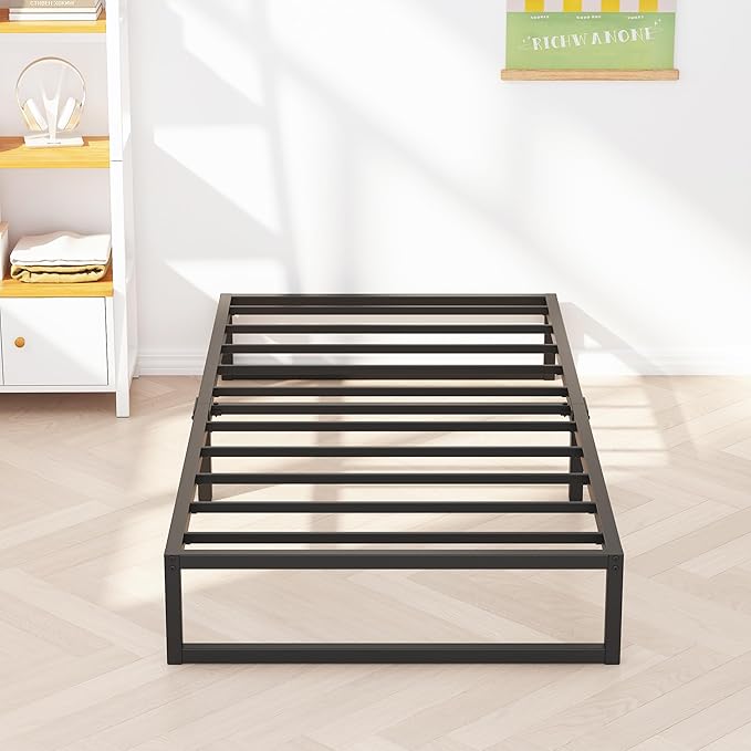 10 Inch Twin Bed Frames, Metal Platform Mattress Foundation with Steel Slat Support, No Box Spring Needed, Easy Assembly, Black