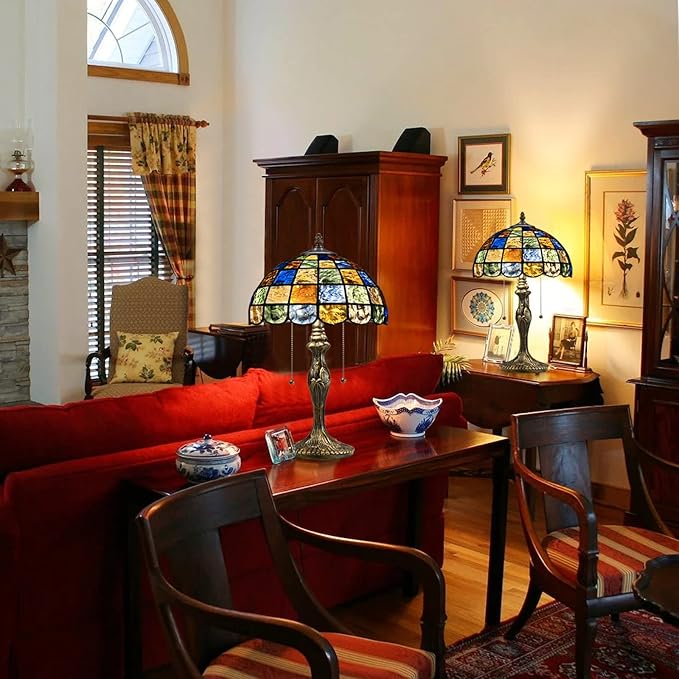 Tiffany Lamp Crystal Square Style,Stained Glass Table Lamp 12" Vintage Living Room Office Bedroom Bedside Reading Lamp,Handmade Tiffany Desk Light -Decorate Gift (2 LED Bulb Included)