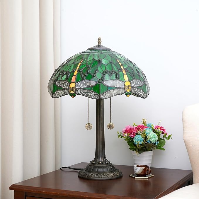 Tiffany Lamp Green Dragonfly Stained Glass Table Lamp 16X16X23 Inches Green Dragonfly Style Desk Reading Light Decor Beside Bedroom Living Room Home Festival Birthday Gift