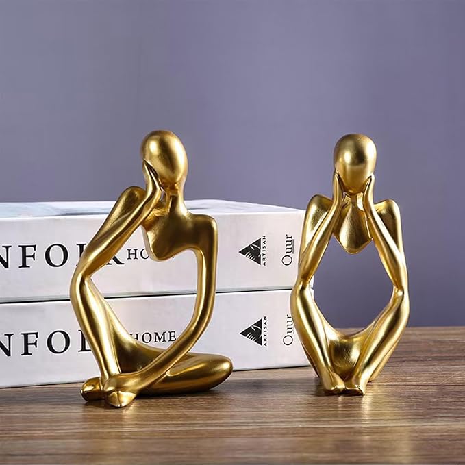 Gold Home Decor Thinker Statue Accents, Bookshelf Thinker Statue Office - Abstract Art Sculptures Coffee Table Figurine - Reading Minimalist for Coffee Table Desk for Living Room Office Bedroom (Gold)