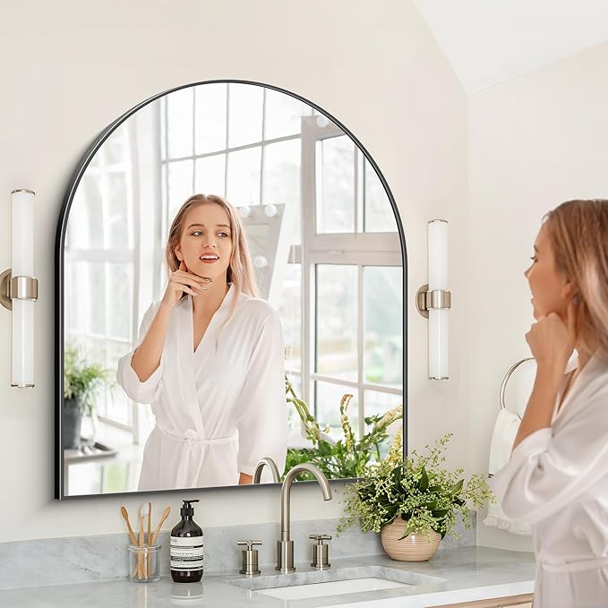 Black Arch Mirror, 36”x40” Black Mirror for Bathroom, Wide Arched Bathroom Mirror with Metal Wall Mounted Mirror for Bedroom Living Room Entryway Modern
