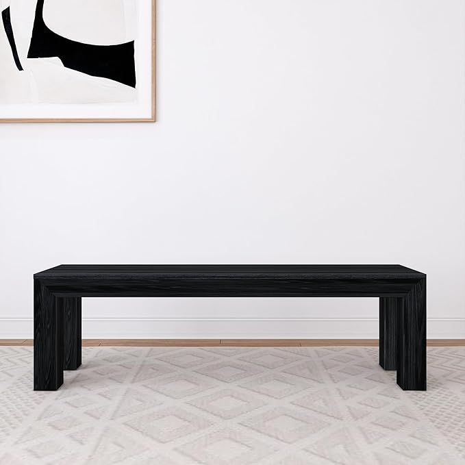 Plank+Beam 60 Inch Dining Bench for Dining Room, Bench for 72 Inch Table Kitchen Dining Seat, Wooden Outdoor Bench, Solid Wood Entryway Bench, Black Wirebrush