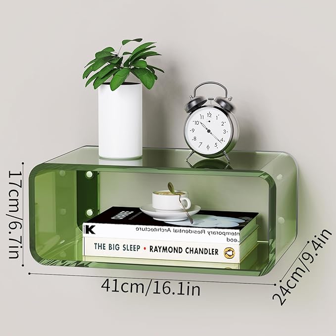 Acrylic Floating Nightstand, Bedside Table, Nightstand Shelf Wall Mounted Bedside Shelf (Green, Small)
