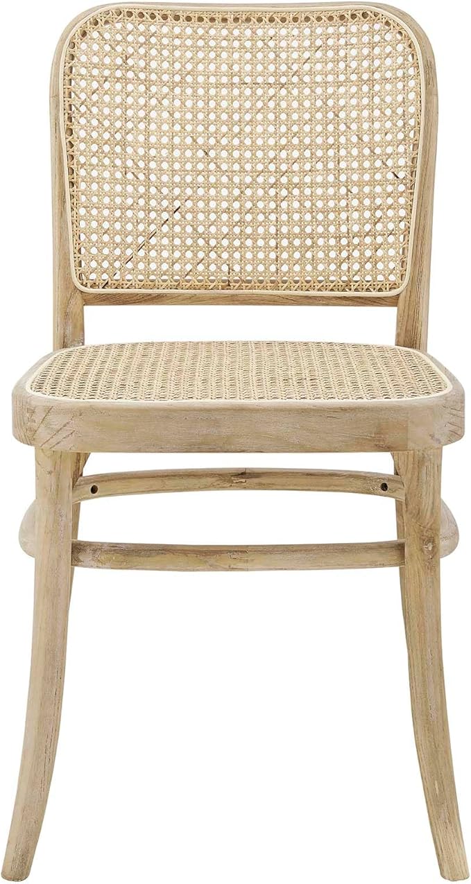 Modway Winona Elm Wood Cane Rattan Seat, Dining Side Chair - Set of 2, Gray