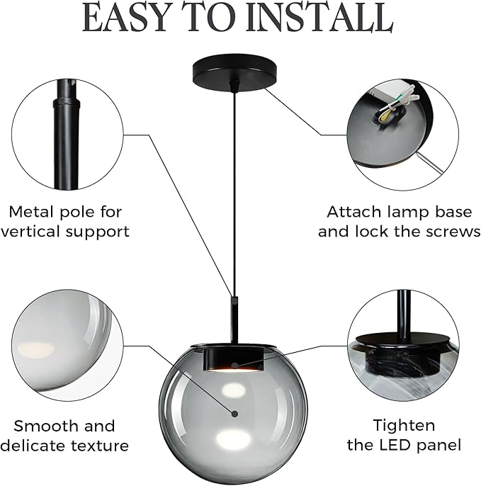 Advanced 3CCT Smoke Glass Pendant Light, Built-in LED Panel for Ultra-Even, Glare-Free Lighting, Modern Design and Stylist Fixture for Kitchen Island, Dining Table and Bedside(7.9in, 2-Pack)