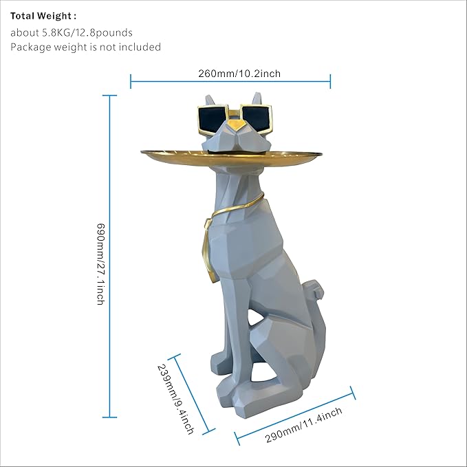 Beautiful and Elegant Decorative Pieces for Home, Dog Side Table with Tray and Storage，Dog 3D Sculpture Coffee Table Unique Home Decor(Gray)