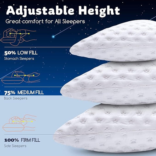 KUCEY Cooling Side Sleeper Pillow for Neck and Shoulder Pain, Luxury Shredded Memory Foam Curved Bed Pillows for Sleeping Set of 2- Adjustable Standard Size- Washable Cover Crescent White