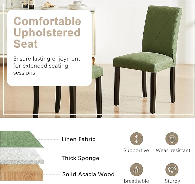 VECELO Upholstered Dining Chairs Set of 2, Modern PU Leather and Solid Wood Legs & High Back for Kitchen/Living Room- Green