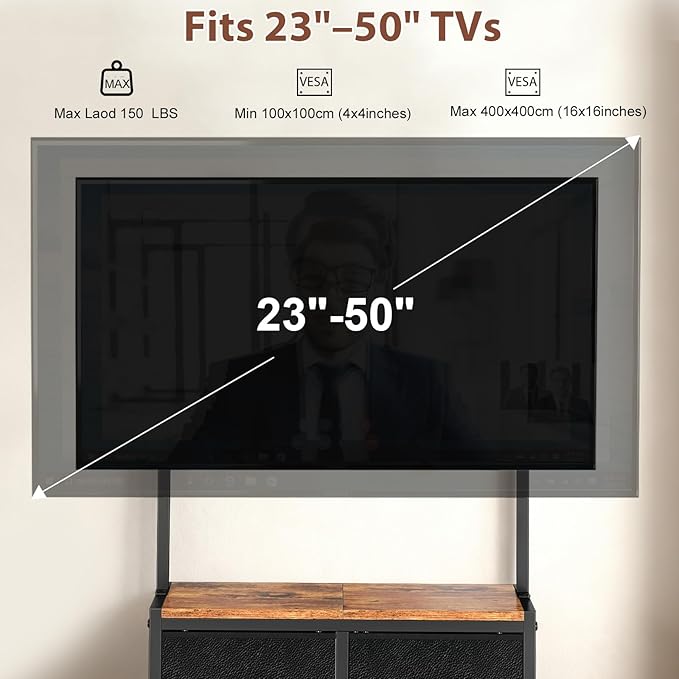 23-50 Inch Corner TV Stand with Mount and 2 Fabric Drawers, Floor Small TV Stand for Bedroom Living Room, Entertainment Center with Storage Shelves, Television Stands TV Console Table, Black & Brown