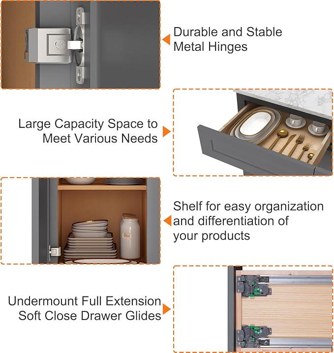 LOVMOR Kitchen Base Cabinets, Sideboard Storage Cabinet, Entryway Cabinet with 2-Drawers & Adjustable Shelf, 36" W X 24" D X 34-1/2"H