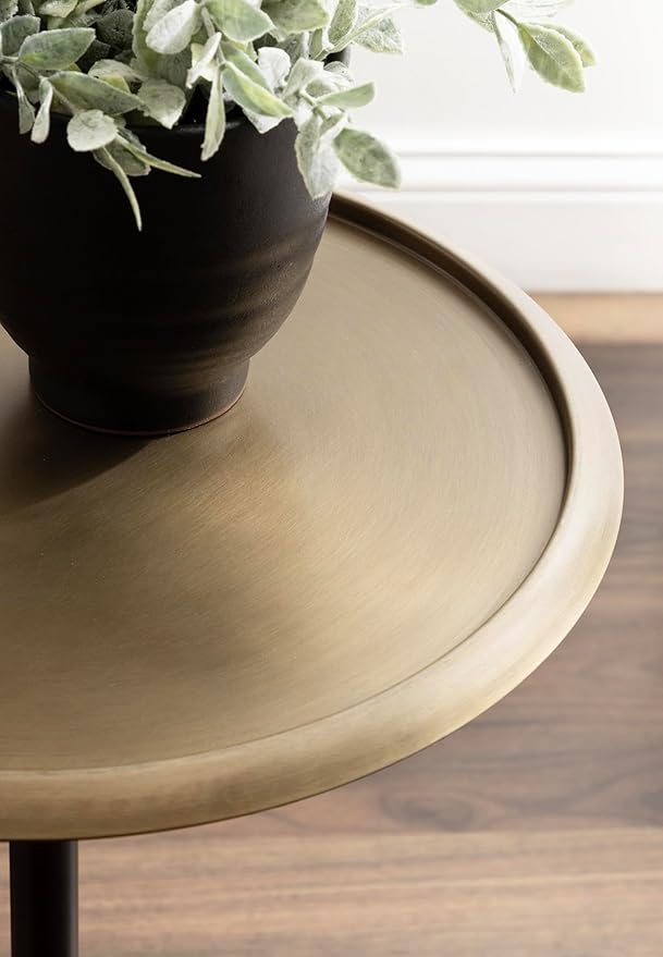 Kate and Laurel Sanzo Modern Pedestal Round Side Table, 15 x 15 x 24, Antique Brass and Black, Circle End Table with Metal Tabletop for Use as Indoor Plant Stand or Bedroom Nightstand