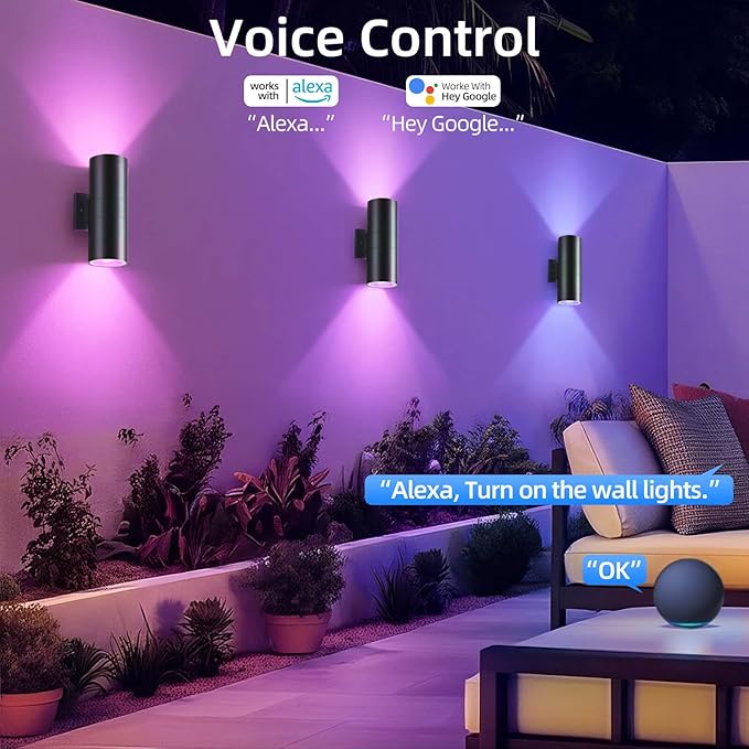 SHIMR Modern Outdoor Wall Lights Color Changing 2 Pack, RGBCW Smart Outdoor Lights Ambiance Sconce with Remote Control, Black Aluminum Exterior Lighting Fixtures Up and Down Lights [ETL Listed]