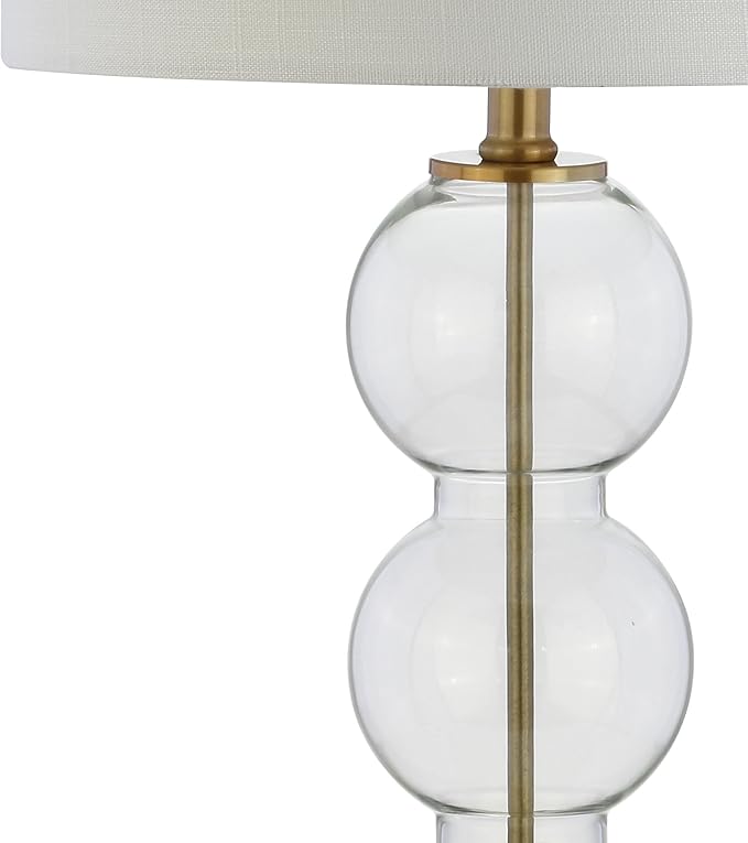 JONATHAN Y 27" Clear/Brass Triple-Sphere Glass Table Lamp Set of 2, Bedside, White Linen Shade, Modern Table Lamps for Living Room, Bedroom, Office, LED Bulbs Included JYL1070A-SET2