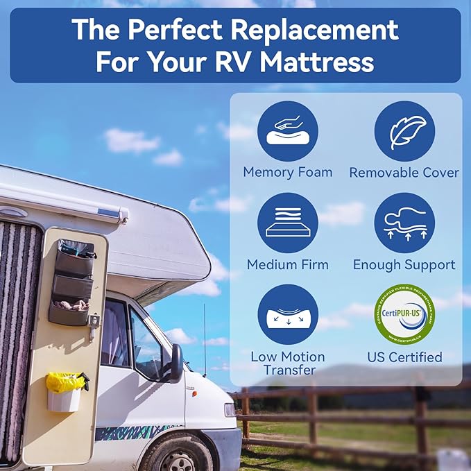 Opoiar RV Mattress King 10 Inch Memory Foam Mattress, Cooling Green Tea/Gel Firm Bed Mattress in a Box for Camper/Trailer/Truck, Certified Mattress Made in USA 80'' x 72''