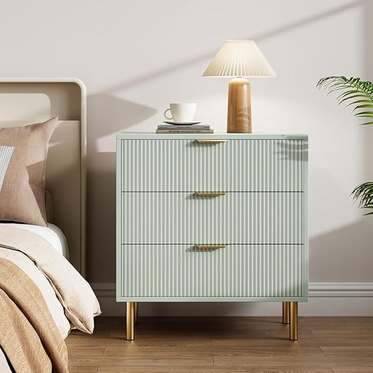 IDEALHOUSE Green Dresser, Modern 3 Drawer Dresser for Bedroom with Gold Handle and Large Drawer, Wood Double Chest of Drawers and Storage Organizer for Living Room, Hallway, Entryway