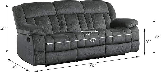 Lexicon Reclining Living Room Set, Wall Hugger Manual Reclining Sofas, Couches for Living Room, Includes Reclining Sofa and Dual Glider Recliner Loveseat, 2-Piece Set, Charcoal