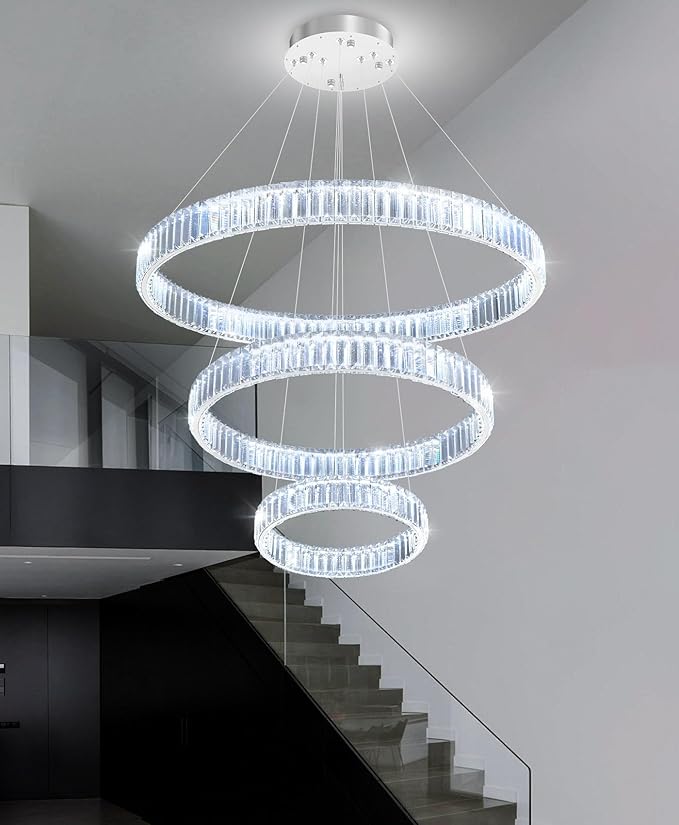 16‘’+24‘’+32'' Modern Ring Chandelier Crystal Chandeliers for Dining Room Round LED Dimmable Ceiling Light Fixture for Living Room Bedroom Lighting Gold