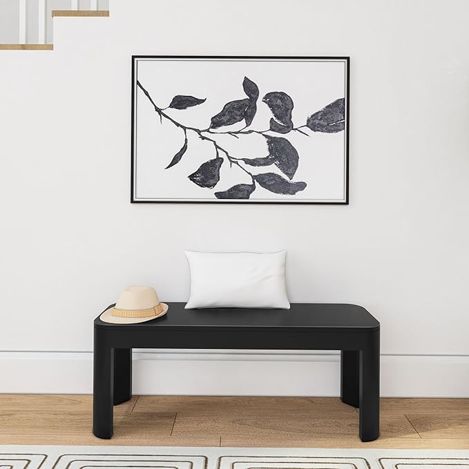 Plank+Beam Contour Bench, Modern Rounded 46 Inch Dining Bench, Bench for 60 Inch Kitchen Table, Black