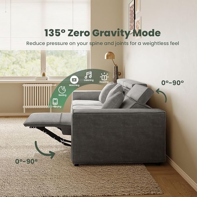 105" Power Sofa L-shaped Couch,Modular Sectional Couches for Living Room,Modern Large Sofa with Recliners,Comfy Velvet Cloud Couch with Deep Seat with 1 Ottoman,Pet Friendly for Home Office(Dark Grey)