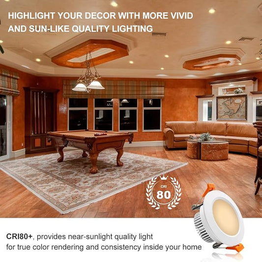 YGS-Tech 3 Inch LED Recessed Lighting, Dimmable Downlight 5W(40W Halogen Equivalent), CRI80, 2700K Ultra Warm White, Ceiling Light with LED Driver(4 Pack)