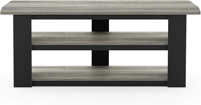 Furinno PARSONS TV Stand, 3-Tier Entertainment Center with Storage Shelf, Open Frame TV Console for TV up to 50 Inch, for Living Room, Bedroom, Oak Grey