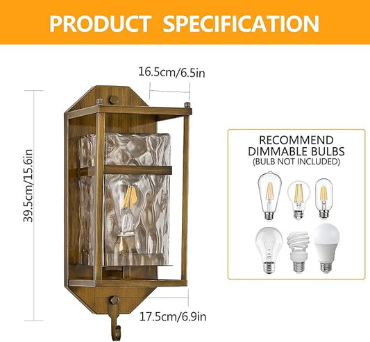 Vintage Gold Outdoor Wall Sconce,Waterproof Exterior Light Fixture with Glass Shades & E26 Sockets, Porch Wall Mount Lighting Brightens to Garage,Patio,Front Door