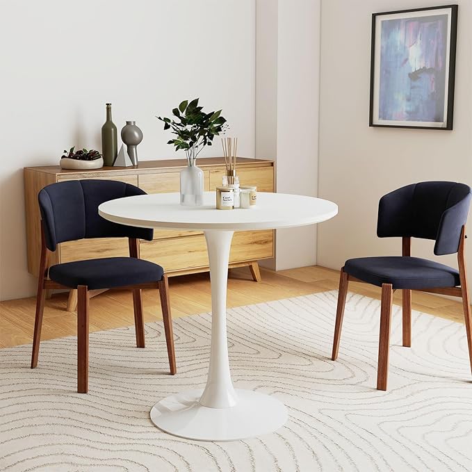 27.5 inch Small Dining Table for 2-4 People, Round Kitchen Table with Tulip Design, White Modern Table for Dining Room and Living Room, Quick and Easy Assembly (White)