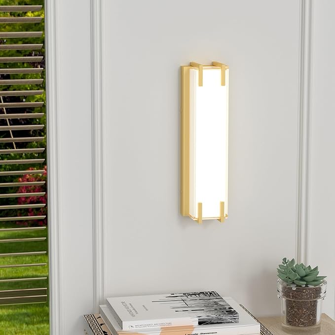 LED Wall Sconce, Wall Lamp with Brushed Nickel Finish and Milky White Lampshade, LED Sconces Wall Lighting 4000K Daylight CCT, 110 Volt Hardwired Wall Light fixtures (Gold)