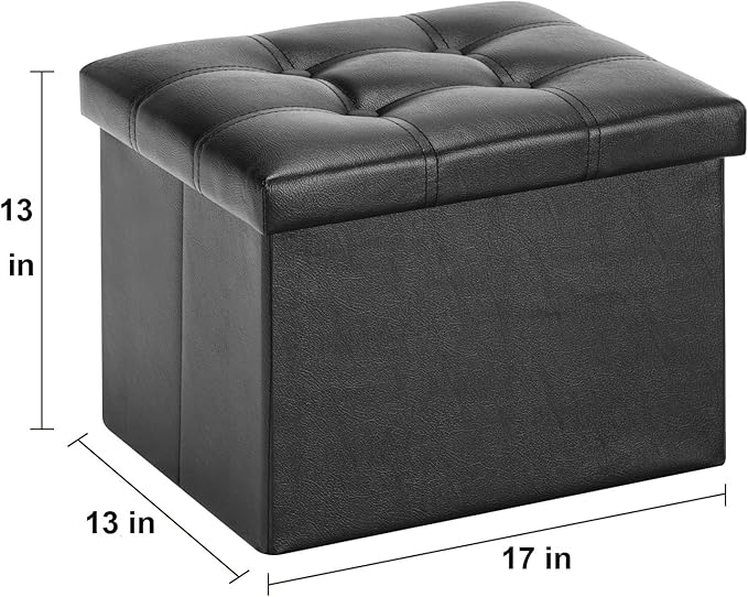YOUDENOVA Small Ottoman, 36L Storage Space PU Faux Leather with Soft Padded Seat Footrest for Living Room Bedroom, Black